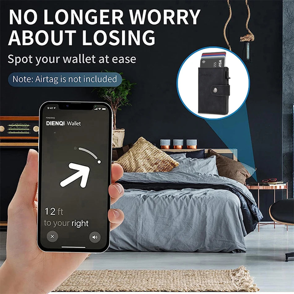 RFID Carbon Fiber Wallet with AirTag Pocket – Luxury Slim Credit Card Holder for Men