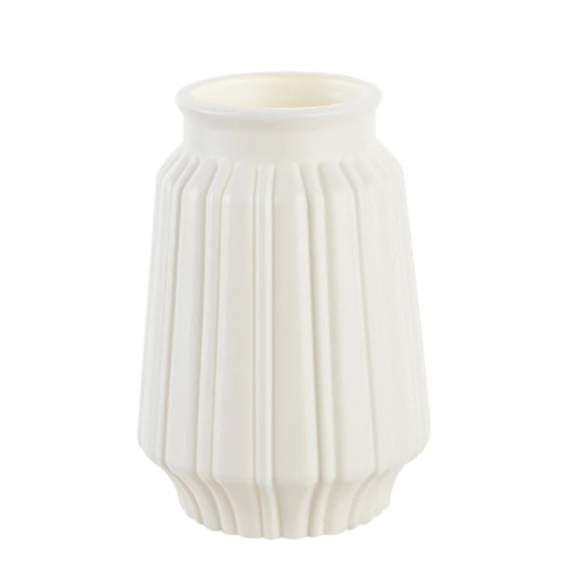 White Imitation Ceramic Plastic Vase – Nordic Decorative Flower Pot for Home, Wedding, or Table Centerpiece