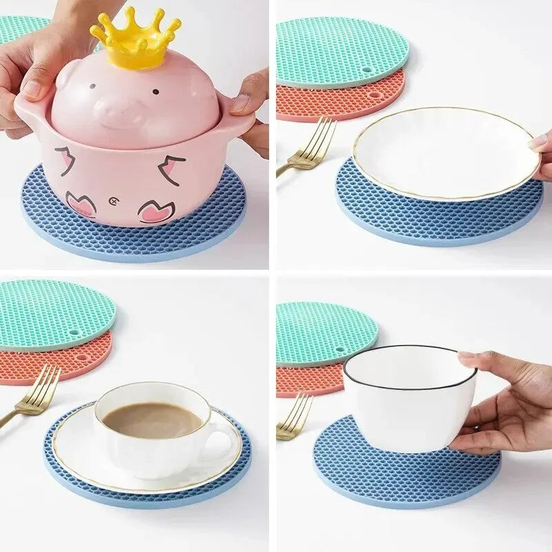 Round Silicone Heat-Resistant Mat – Non-Slip Drink Coaster & Thick Pot Holder for Kitchen Table Protection
