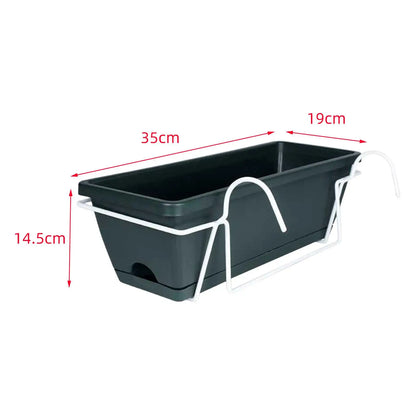 Balcony Railing Hanging Planter – 6L Plastic Window Box with Tray & Rack
