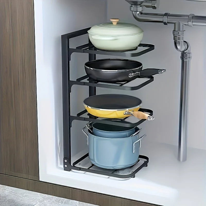 Adjustable Stainless Steel Pot Rack Organizer – Multi-Layer Kitchen Pan & Lid Storage Stand