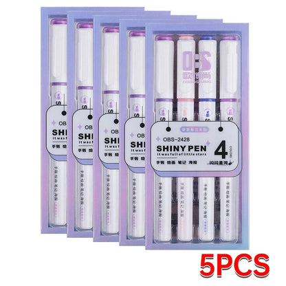 4 Colors Shining Highlighter Pens – Kawaii School Markers for Notes & Journals