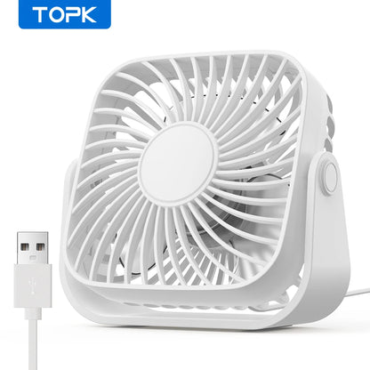 TOPK 4-Inch Mini USB Desk Fan – Quiet 3-Speed Portable Personal Fan for Camping & Home