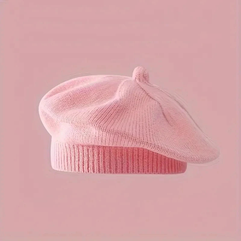 Flower Baby Beret Hat – Winter Warm Knitted Beanie Cap for Infant Girls