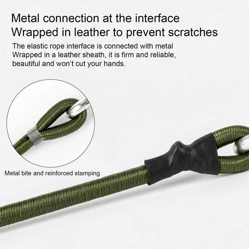 Adjustable Heavy-Duty Bungee Cord with Carabiner – 30–120cm Elastic Tie Strap for Luggage, Kayak, and Camping