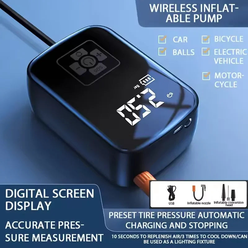 LEIBOO Wired/Wireless Electric Air Pump – Portable Tire Inflator for Cars, Motorcycles & Bicycles