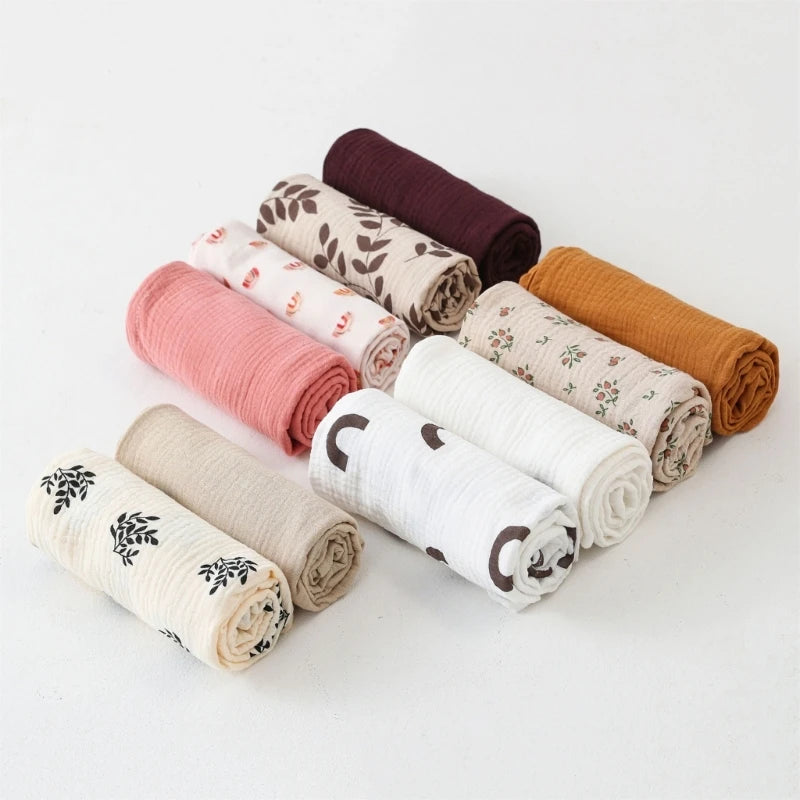 Cotton Muslin Baby Swaddle Blanket – Solid & Floral Print Crinkle Fabric for Newborns and Toddlers