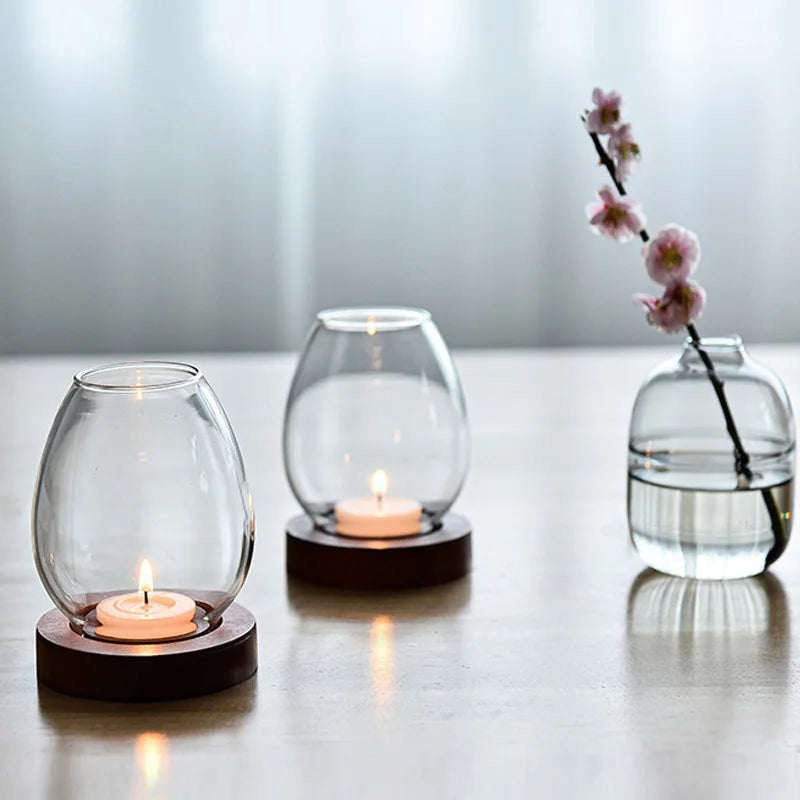 Transparent Round Glass Candlestick – Retro Windproof Candle Holder for Weddings & Decor