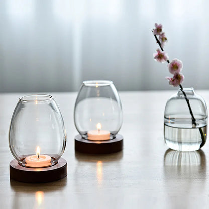 Transparent Round Glass Candlestick – Retro Windproof Candle Holder for Weddings & Decor