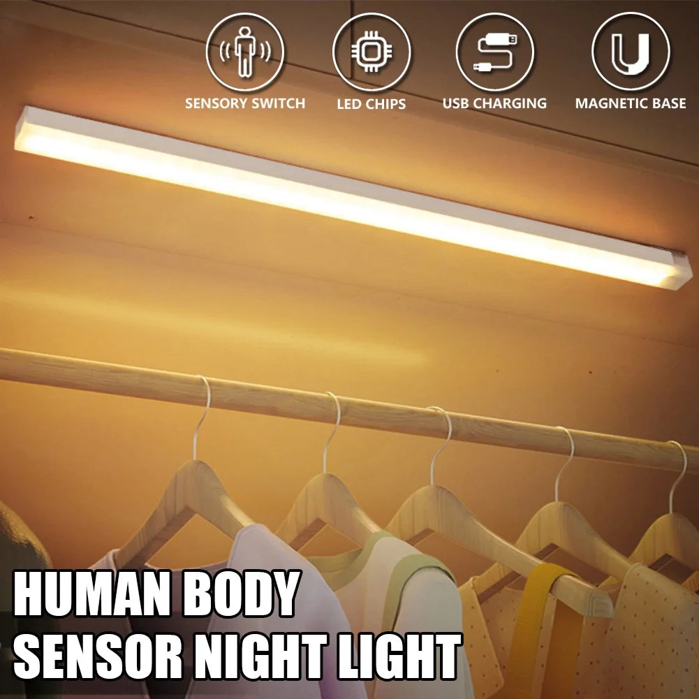 USB Rechargeable Cabinet Light – Motion Sensor LED Bar Light for Kitchen, Closet, Wardrobe, Bedside & Aisle Lighting