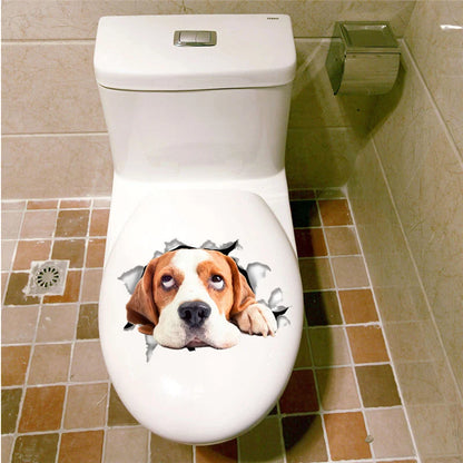 Funny 3D Hole Cat & Dog Toilet Stickers – Cute DIY Wall Decals for Bathroom & Home Decoration