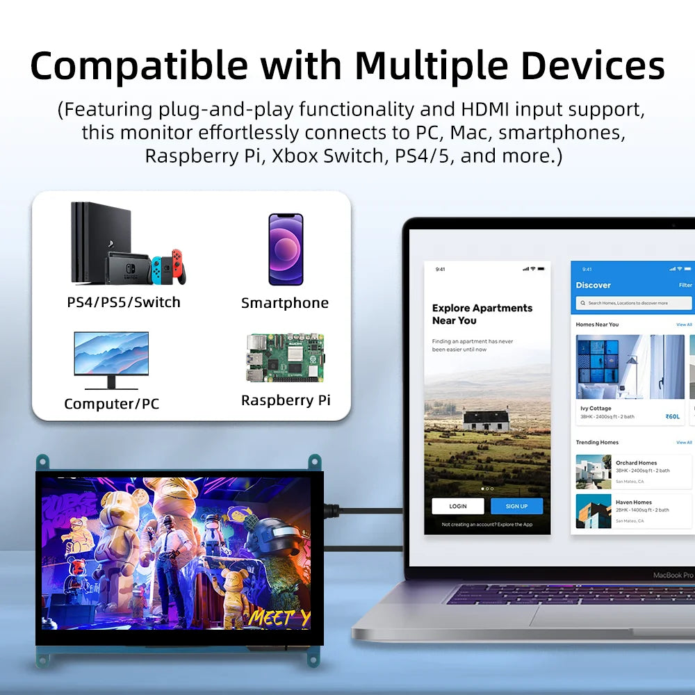iPistBit 7 Inch IPS TFT LCD Display Monitor 1024*600 Resolution HDMI Capacitive Touch Screen for Raspberry Pi 5 4B 3B+ AIDA64