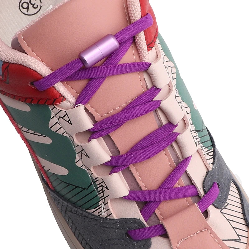 Colored Round No Tie Shoelaces – Elastic Lock Shoelaces with Matte Metal for Sneakers & Casual Shoes