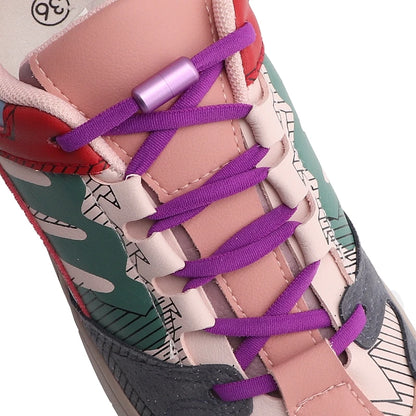 Colored Round No Tie Shoelaces – Elastic Lock Shoelaces with Matte Metal for Sneakers & Casual Shoes