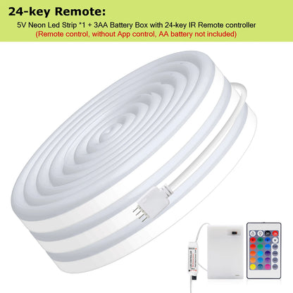 3AA Battery Box RGB Neon LED Strip Light – 5V 108 LEDs/M Waterproof Flexible Neon Strip with Bluetooth & Remote Control
