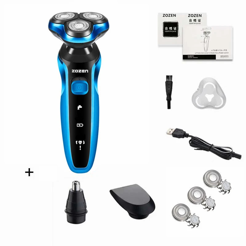 ZOZEN Electric Shaver – Rechargeable Waterproof Razor for Wet & Dry Beard & Body Hair Trimming