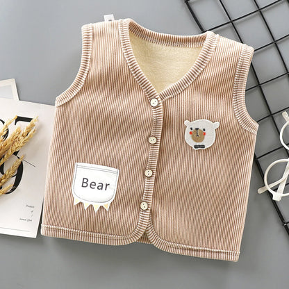 Kids Velvet-Lined Winter Vest – Thicken Warm Waistcoat Jacket for Boys & Girls (9M–7Y)