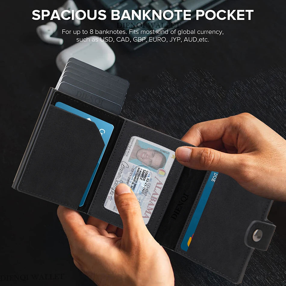 RFID Carbon Fiber Wallet with AirTag Pocket – Luxury Slim Credit Card Holder for Men