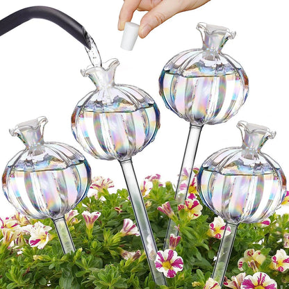 2PCS Glass Pomegranate Flower Watering Globes – Decorative Self-Watering Tools for Indoor & Outdoor Plants