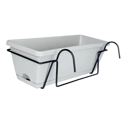 Balcony Railing Hanging Planter – 6L Plastic Window Box with Tray & Rack