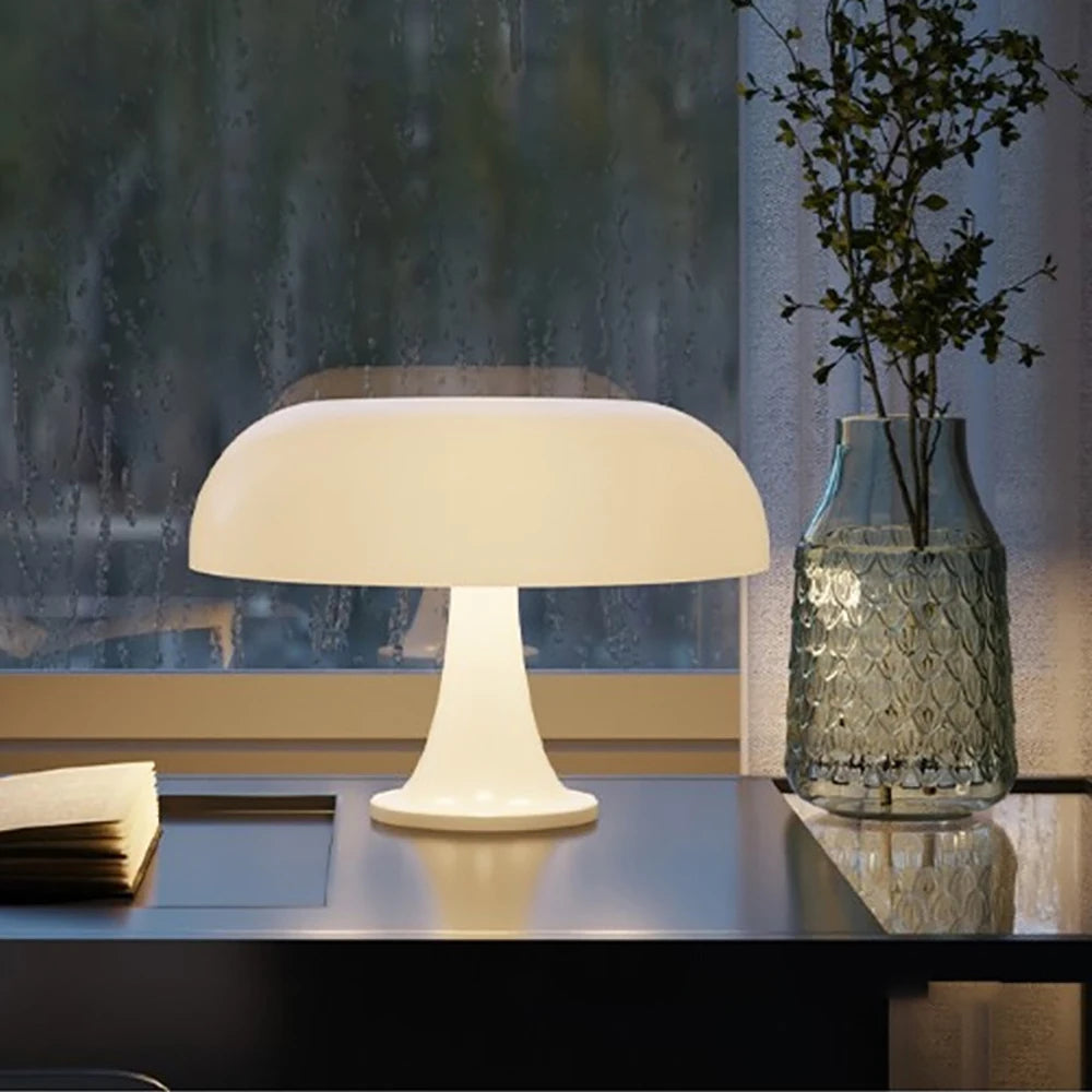 Mushroom Table Lamp – Modern Minimalist Danish Designer Bedside Lamp with 3-Color Dimming & USB Charging