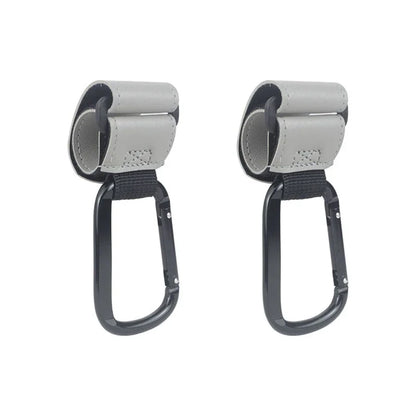 Stroller Organizer Hooks – 360° Rotatable PU Leather Pram Hanger Clips (1/2pcs)