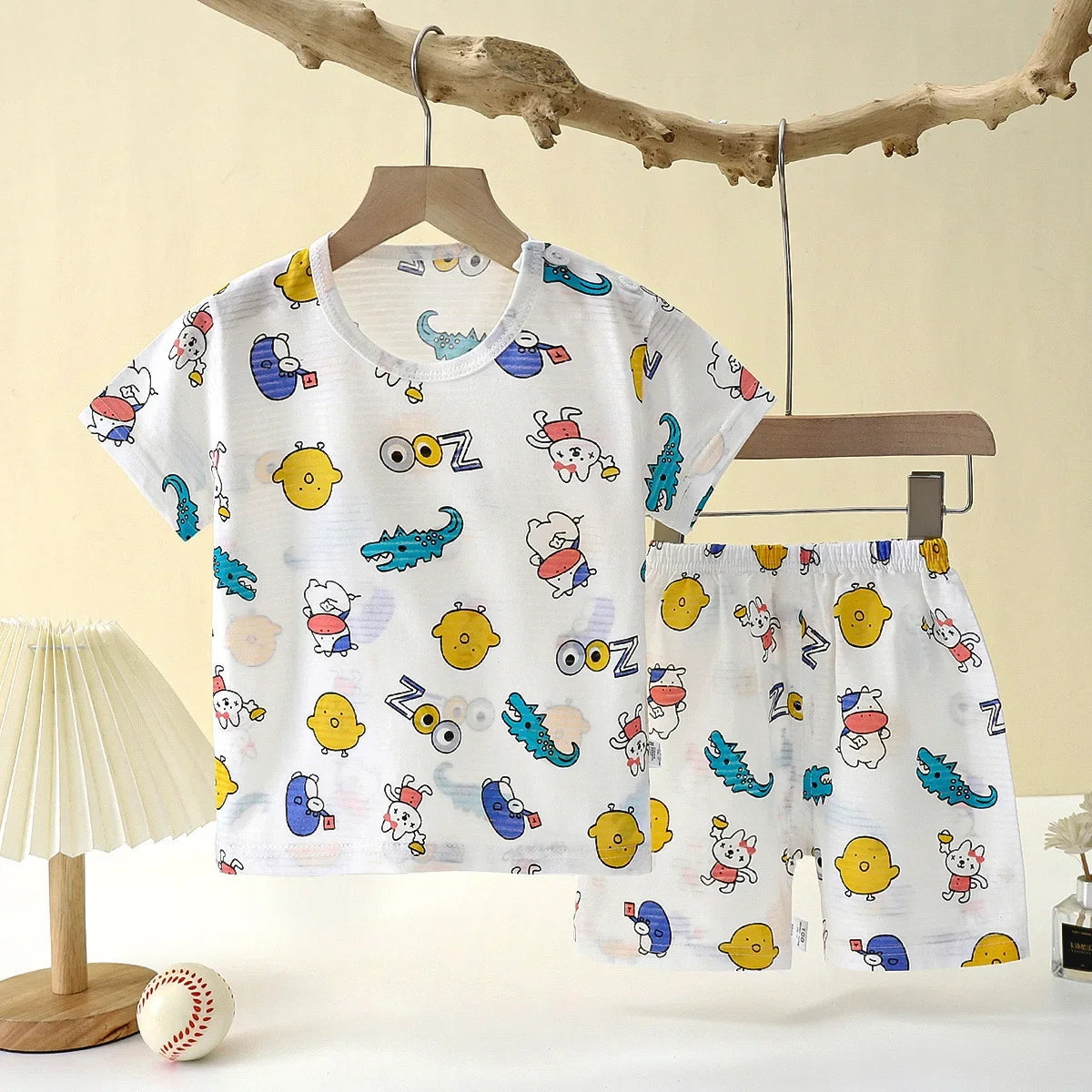 Children's Summer Cotton Sleepwear Set – Breathable Short Sleeve T-shirt & Shorts for Boys and Girls