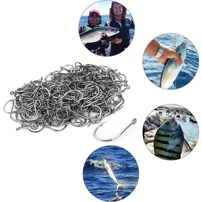 High-Carbon Steel Fishing Hooks Set – 50 to 1600pcs Barbed Circle Hooks in Tackle Box (Sizes 3#–12#)