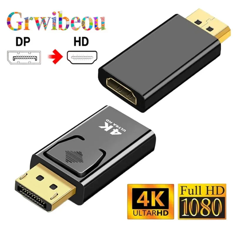 4K DisplayPort to HDMI-compatible  Adapter Cable 1080P DP to HDMI-compatible Video Audio Converter For PC TV Laptop Projector