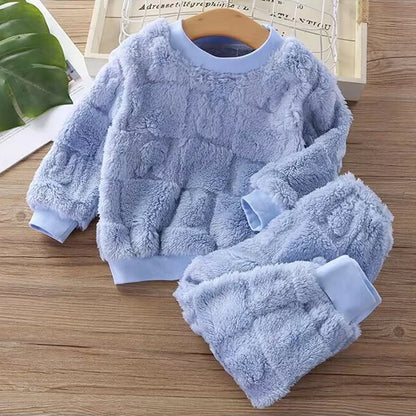 Velvet Flange Pajama Set – Thick Autumn/Winter Homewear for Boys & Girls (Korean Style)