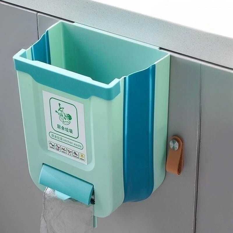 Kitchen Folding Trash Can – Wall & Cabinet Door Mounted Collapsible Trash Bin for Space Saving