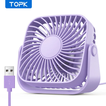 TOPK 4-Inch Mini USB Desk Fan – Quiet 3-Speed Portable Personal Fan for Camping & Home