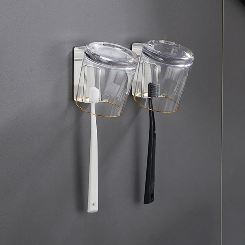304 Stainless Steel Toothbrush & Cup Wall Hook – No-Drill Bathroom Holder for Toothbrushes, Razors, and Cups