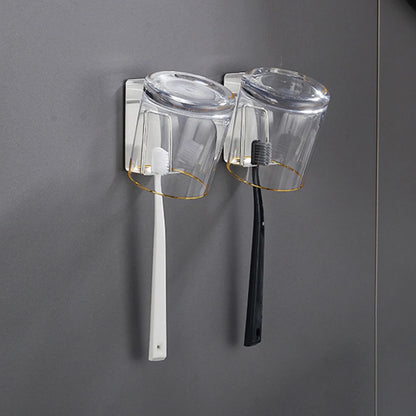 304 Stainless Steel Toothbrush & Cup Wall Hook – No-Drill Bathroom Holder for Toothbrushes, Razors, and Cups