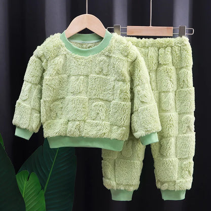 Velvet Flange Pajama Set – Thick Autumn/Winter Homewear for Boys & Girls (Korean Style)