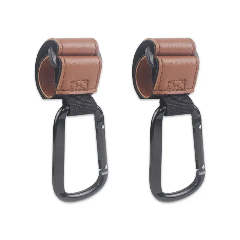 Stroller Organizer Hooks – 360° Rotatable PU Leather Pram Hanger Clips (1/2pcs)