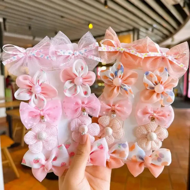 10Pcs Baby Girl Hair Clips Set – Cute Lace Flower Hairpins & Bows for Children, Toddlers, and Newborns