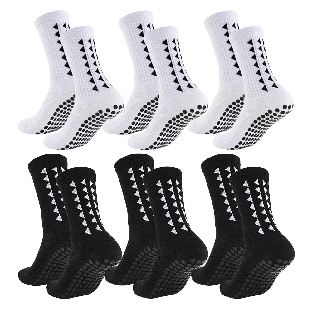 6 Pairs Football Grip Socks – Towel Bottom Sports Socks for Soccer, Rugby, Running & Cycling