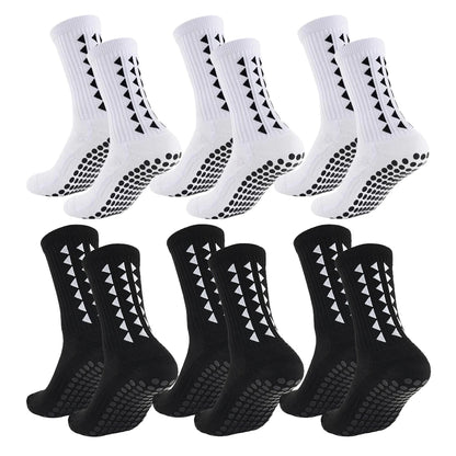 6 Pairs Football Grip Socks – Towel Bottom Sports Socks for Soccer, Rugby, Running & Cycling