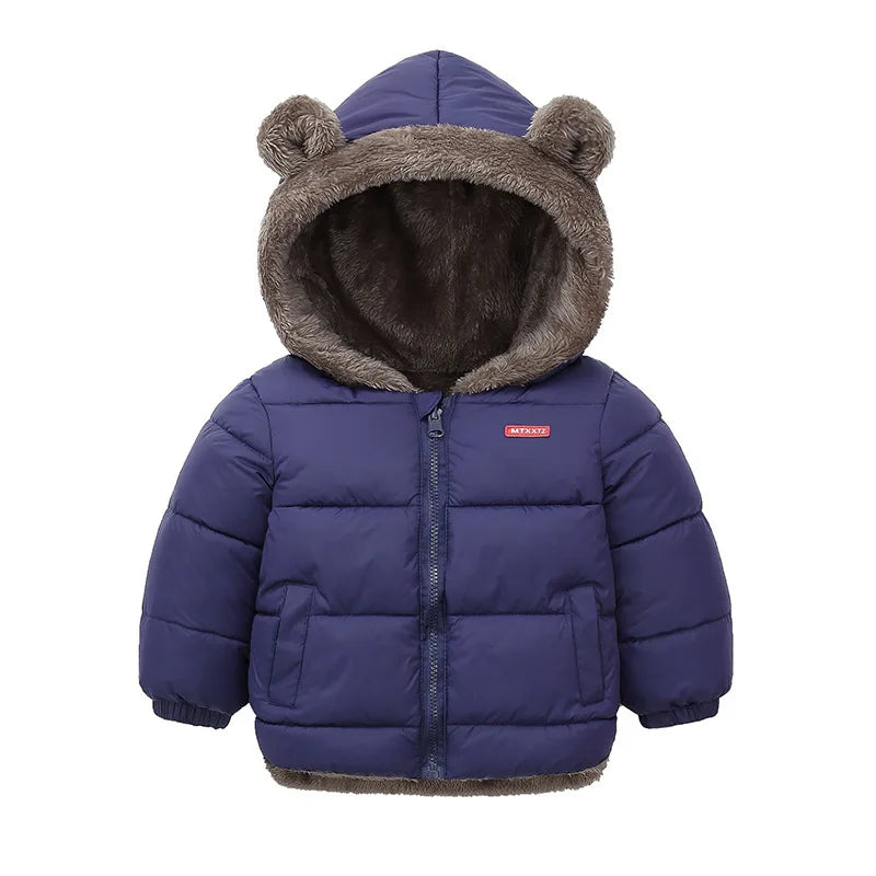 Cotton Hooded Baby Jacket – Thick Fleece Winter Outerwear for Boys & Girls