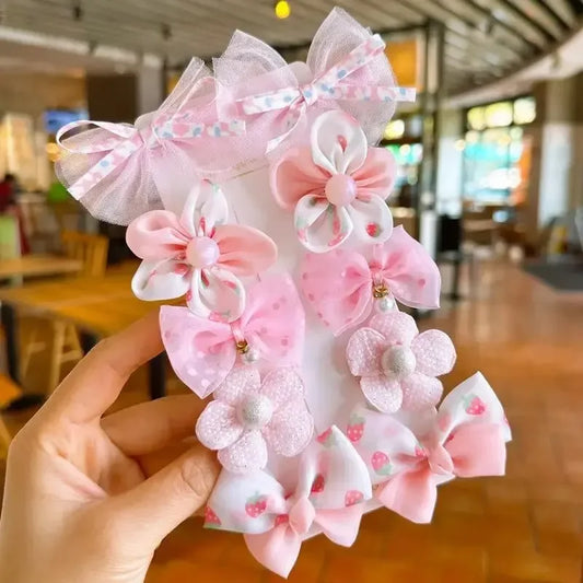 10Pcs Baby Girl Hair Clips Set – Cute Lace Flower Hairpins & Bows for Children, Toddlers, and Newborns