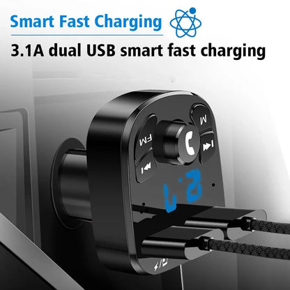 Car Charger FM Transmitter Bluetooth5.0 Audio Dual USB 3.1A Fast Charger MP3 Player Handsfree Car Accessories For iPhone Samsung
