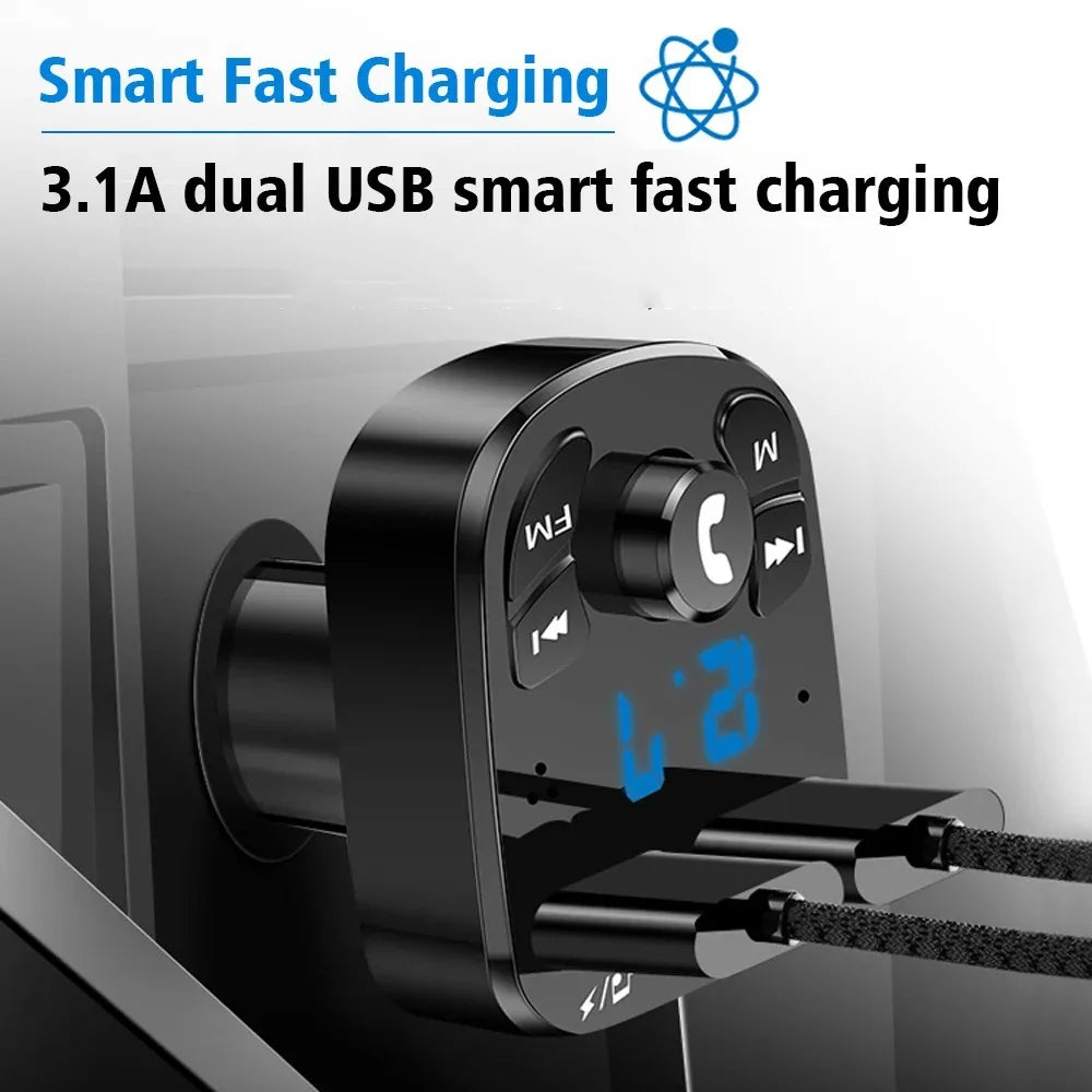Car Charger FM Transmitter Bluetooth5.0 Audio Dual USB 3.1A Fast Charger MP3 Player Handsfree Car Accessories For iPhone Samsung