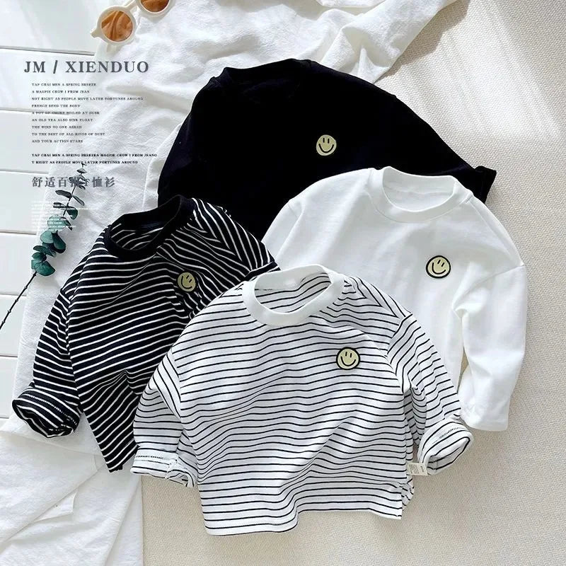 Striped Long Sleeve Baby T-Shirt – Cute O-Neck Pullover Top for Boys (Ages 1–6 Years)
