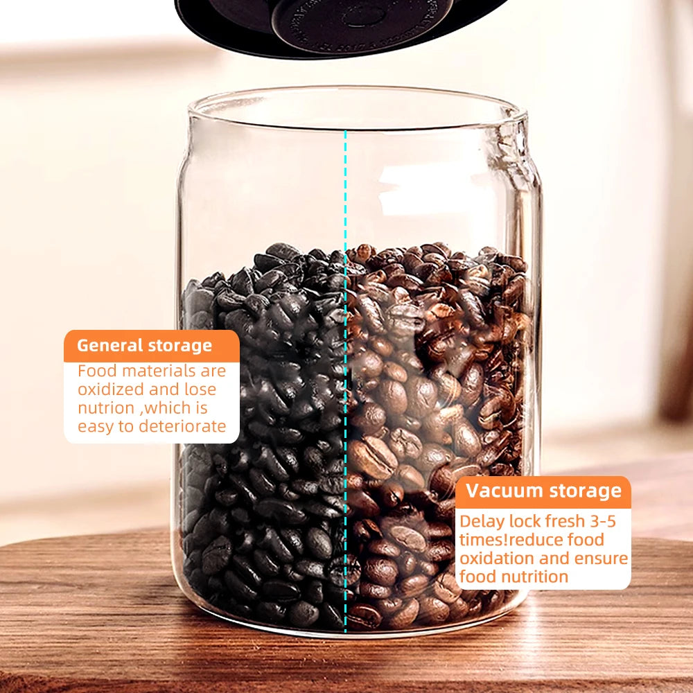 Vacuum Sealed Glass Jar – Coffee Bean & Food Storage Bottle with Silicone Seal for Freshness