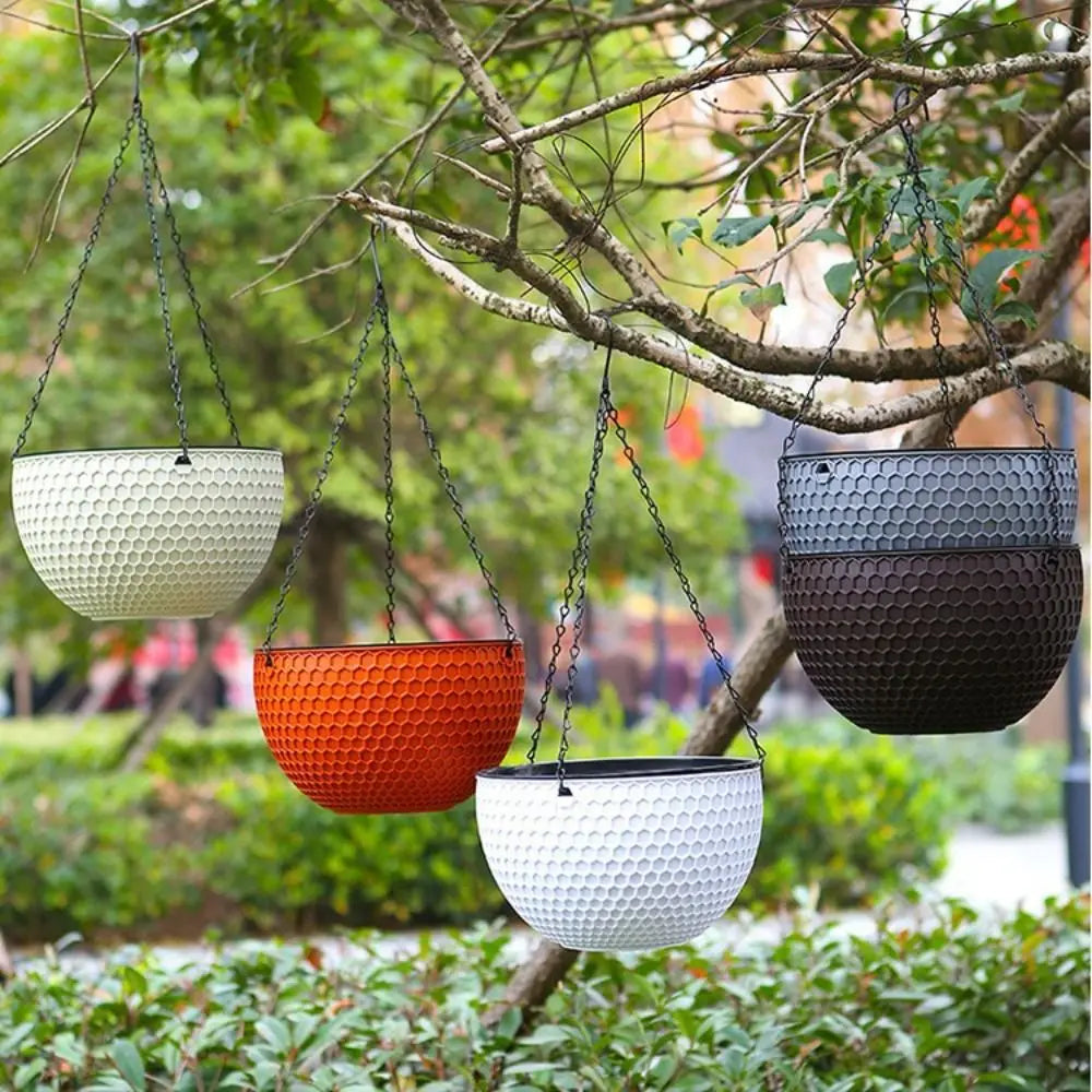 New Plastic Imitation Weaving Flower Pot Self Absorbent Outdoor Hydroponic Flowerpot Garden Decoration Hanging Flower Basket