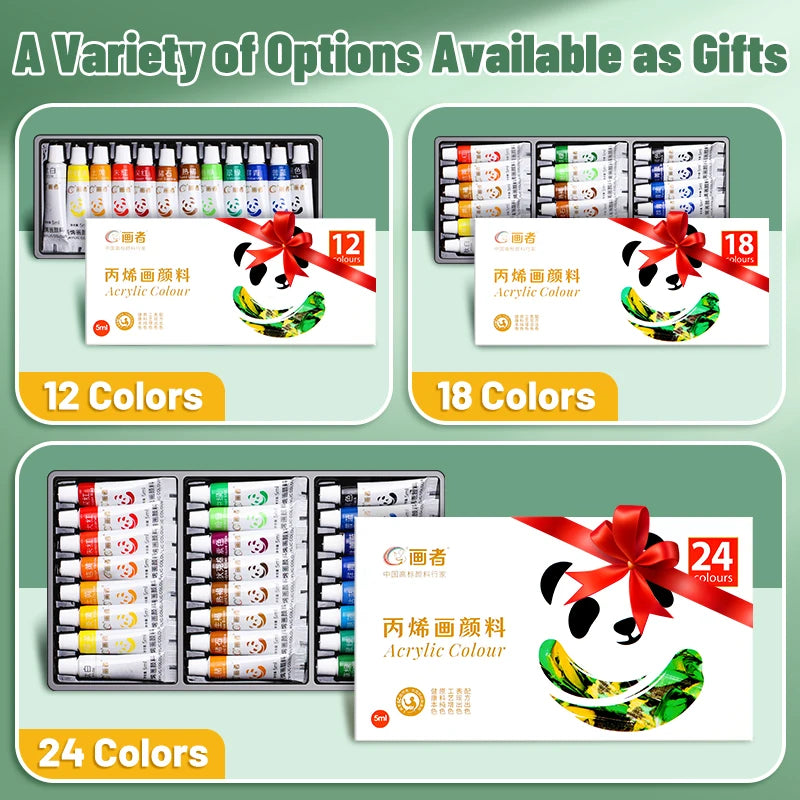 Acrylic Paint Set 12/18/24 Colors – Waterproof Portable Art Paints for DIY Crafting
