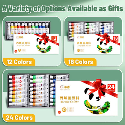 Acrylic Paint Set 12/18/24 Colors – Waterproof Portable Art Paints for DIY Crafting