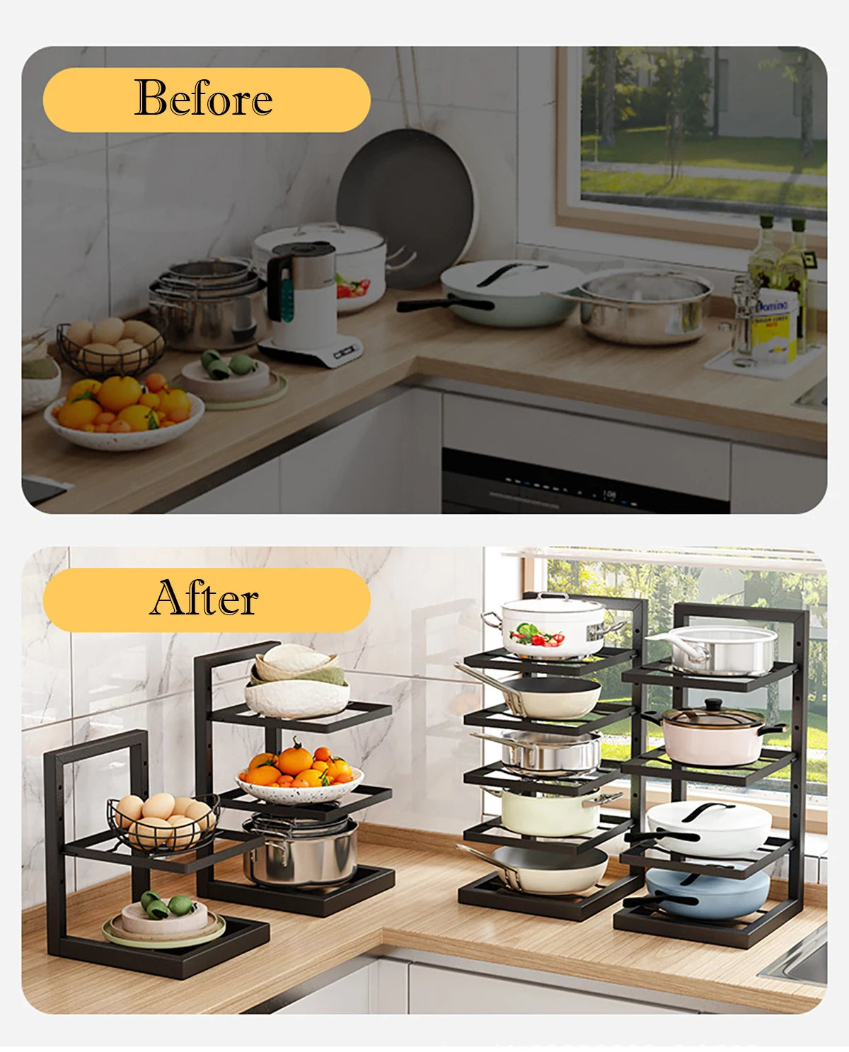 Adjustable Stainless Steel Pot Rack Organizer – Multi-Layer Kitchen Pan & Lid Storage Stand