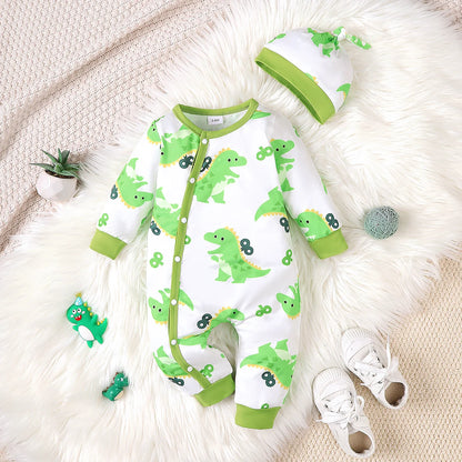 Bear Print Baby Romper – Soft Long Sleeve Winter Jumpsuit for Infants